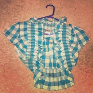 Y2K Blue white checked Small Ruffle shrug by Poetry